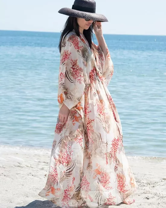 Long Sleeves Floral Printed Chiffon Cardigan Cover-Up Swimwear