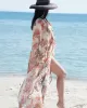 Long Sleeves Floral Printed Chiffon Cardigan Cover-Up Swimwear