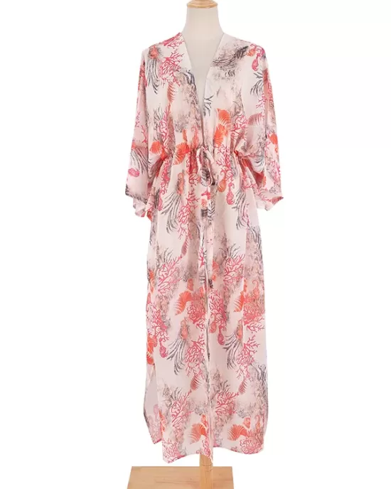 Long Sleeves Floral Printed Chiffon Cardigan Cover-Up Swimwear