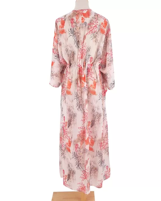 Long Sleeves Floral Printed Chiffon Cardigan Cover-Up Swimwear