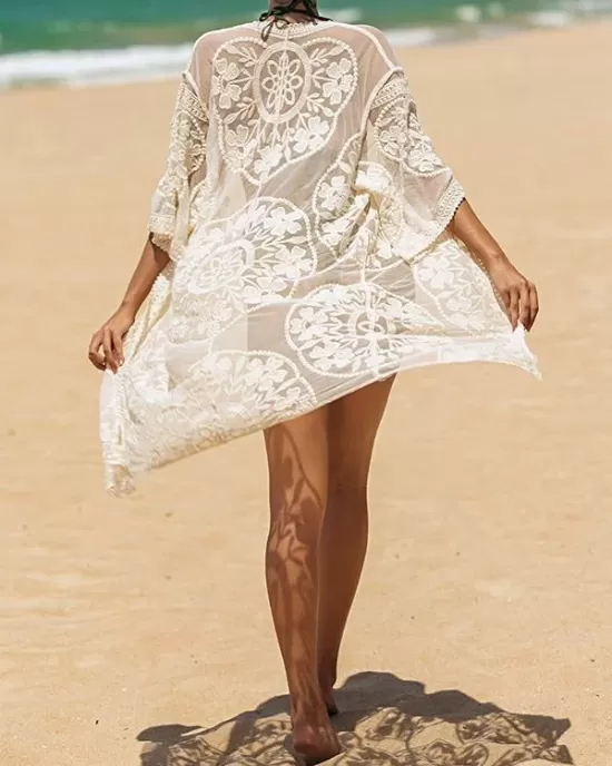 Ragged Embellished See-Through Vacation Cover-Ups