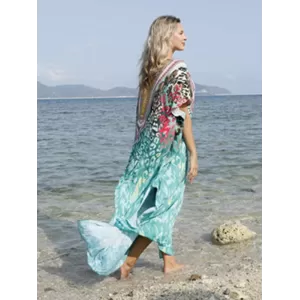 Half Sleeve V-Neck Floral Printed Split-Side Cover-Up Swimwear