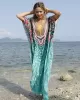 Half Sleeve V-Neck Floral Printed Split-Side Cover-Up Swimwear