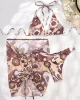 Floral-Print Triangles Bikini Swimsuit+Smocked Cover-Up Three-Piece Set