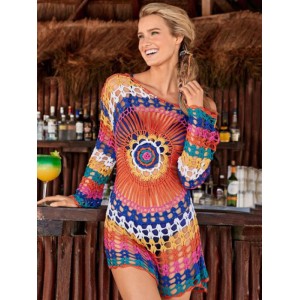 Crochet See-Through Long-Sleeves Cover-Ups