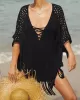 Crochet See-Through Half Sleeves Cover-Ups Tops