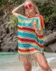 Loose Bandage Contrast Color Tasseled Split-Side Cover Up