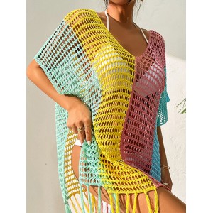 Vacation Loose Patchwork V-Neck Cover-Ups Swimwear