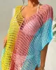 Vacation Loose Patchwork V-Neck Cover-Ups Swimwear