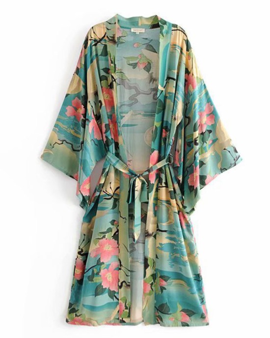 Beach Loose Floral Printed Lace-Up V-Neck Cover-Up Top