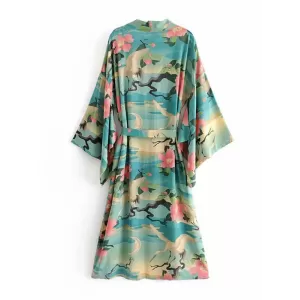 Beach Loose Floral Printed Lace-Up V-Neck Cover-Up Top