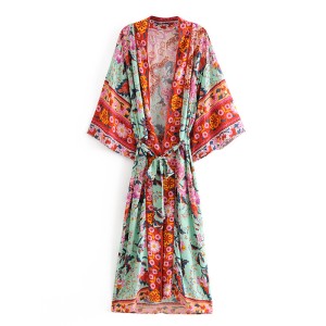 Vacation Loose Lace-Up Printed V-Neck Cover-Up Top