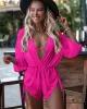 Three Pieces Set Loose Solid Color Padded Halter-Neck Bikini Swimsuit &Cover-Ups Rompers Swimwear