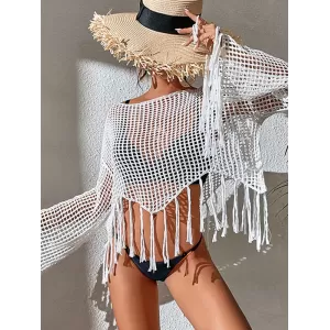 Hollow Tassels Long Sleeves Cover-Ups Swimsuit