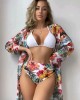 Triangle Halterneck Floral Three Pieces Bikini Set