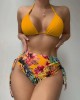 Triangle Halterneck Floral Three Pieces Bikini Set