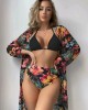 Triangle Halterneck Floral Three Pieces Bikini Set