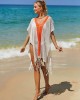 Color-Block Hollow Tasseled Batwing Sleeves Loose Deep V-Neck Cover-Ups Swimwear