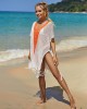 Color-Block Hollow Tasseled Batwing Sleeves Loose Deep V-Neck Cover-Ups Swimwear