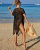 Color-Block Hollow Tasseled Batwing Sleeves Loose Deep V-Neck Cover-Ups Swimwear