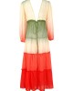 Bandage Color-Block Long Sleeves Loose Deep V-Neck Cover-Ups Swimwear