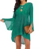 Solid Color Crochetgo Hollow Falbala Split-Joint Bohemia Mini Dress