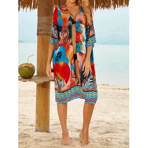 Floral-Print Half-Sleeve Cardigan Cover-Up Swimwear