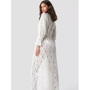 Long Sleeve Lace Split-Joint Lace-Up Vacation Cover-Up Swimwear