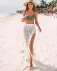 Knitted Hollow See-Through Split-Side Tasseled Cover-Up Swimwear