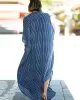 Striped Loose Pocket Cardigan Vacation Beach Cover-Up Swimwear