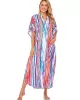 Striped Loose Pocket Cardigan Vacation Beach Cover-Up Swimwear