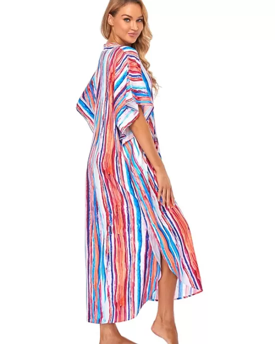 Striped Loose Pocket Cardigan Vacation Beach Cover-Up Swimwear