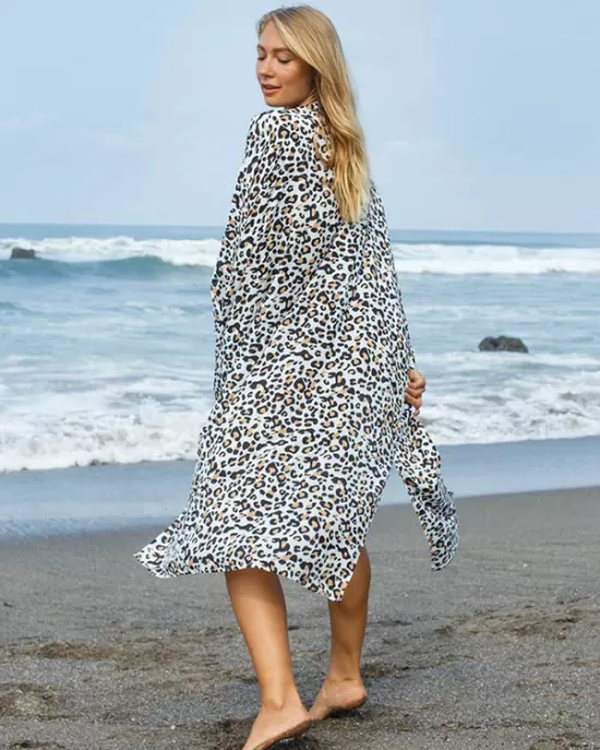 Leopard Split-Side Cardigan Vacation Beach Cover-Up Swimwear