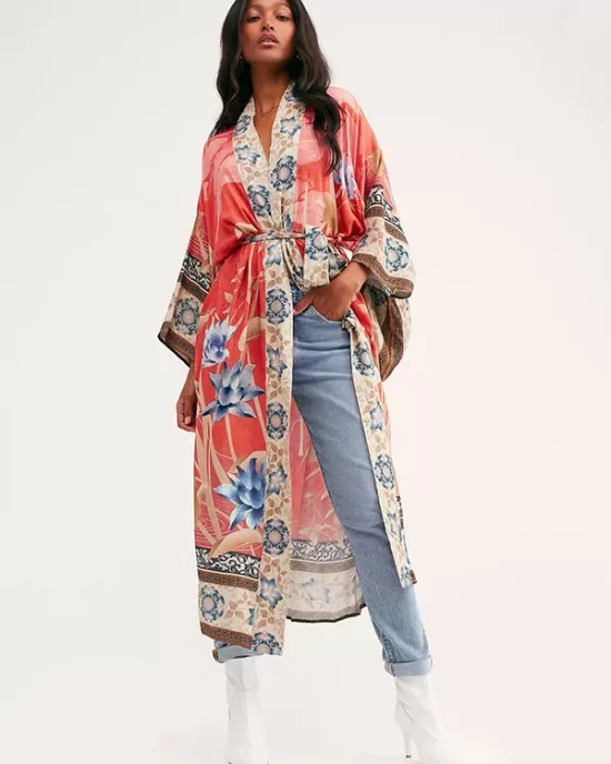 Rayon Floral Loose Caidigan Long Sleeve Beach Cover-Up Swimwear