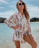 Cartoon Girl Print Long Sleeve Shirt-Style Beach Cover-Up Swimwear