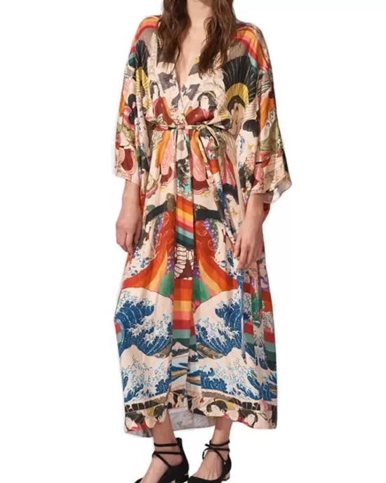 Quick-Drying Kimono Printing Loose Cardigan Cover-Up Swimwear