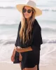 Simple Solid Color Button Long Sleeve Shirt-Style Cover-Up Swimwear