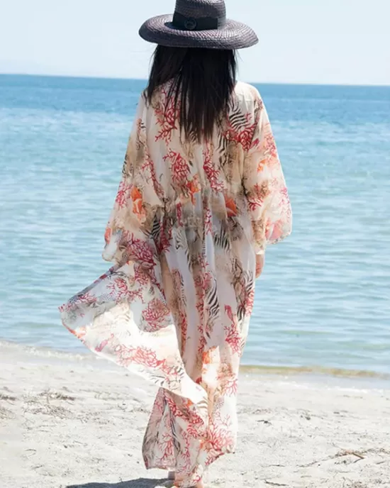 Chiffon Printed Loose Thin Cardigan Vacation Cover-Up Swimwear