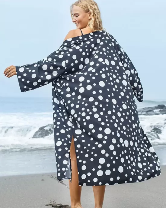 Polka-Dot Print Loose Cardigan Beach Cover-Up Swimwear