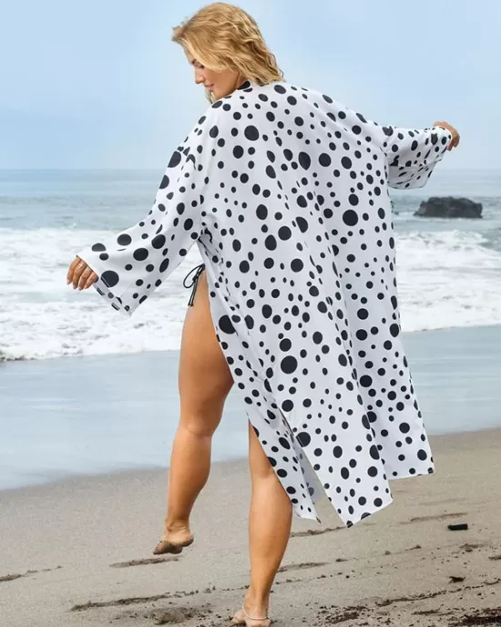 Polka-Dot Print Loose Cardigan Beach Cover-Up Swimwear