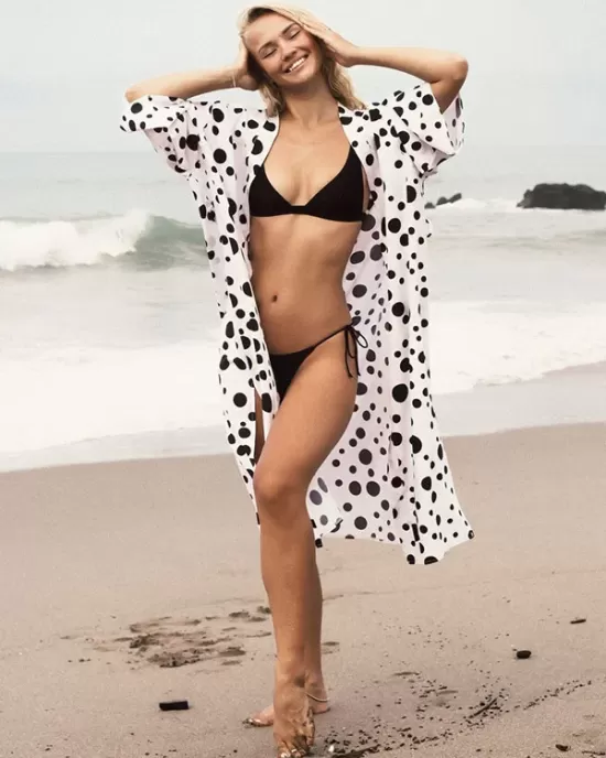 Polka-Dot Print Loose Cardigan Beach Cover-Up Swimwear