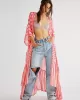 Plaid Chiffon Long-Sleeves Cover-Up Swimwear