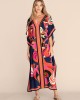 Short Sleeve Floral V-Neck Long Gown Cover-Up Swimwear