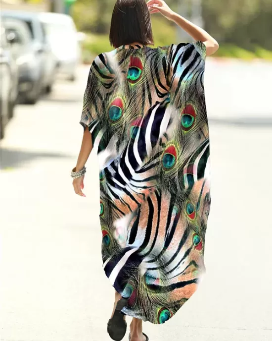 Animal Printed Loose Pocket Cardigan Vacation Beach Cover-Up Swimwear