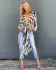 Sexy Zebra Pattern  Half Sleeve Wide Belt Cover-Ups Tops