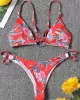 Three-Piece Floral Print Bandage Tie Side Bikini Swimwear