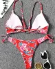 Three-Piece Floral Print Bandage Tie Side Bikini Swimwear