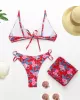 Three-Piece Floral Print Bandage Tie Side Bikini Swimwear