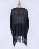 Solid Color Hollow Split-Joint Tasseled Crochetgo Bat Sleeve Cover-Ups Tops