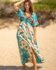 Short Sleeve Floral V-Neck Drawstring Midi Dress Cover-Up Swimwear